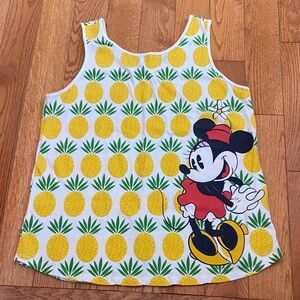 Disney Store Minnie Mouse Pineapple Print Sleeveless Tank Top White Yellow M